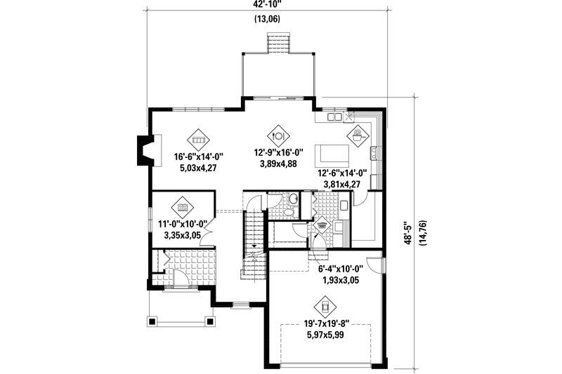 House Blueprint - Floor Plan - Main Floor for Contemporary House Plan #25-4343 - 4 bed, 2 bath