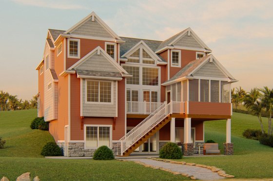 Exterior - Rear Elevation for Craftsman House Plan #1064-13 - 5 bed, 2.5 bath
