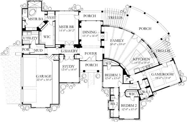 Architectural House Design - Mediterranean Floor Plan - Main Floor Plan #80-189