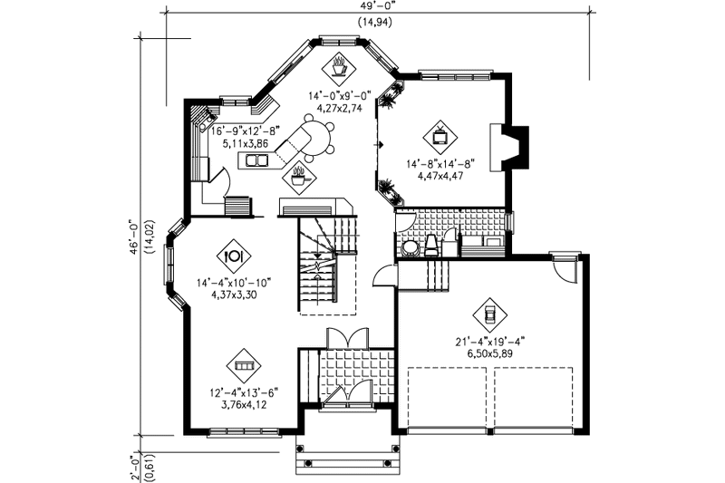 House Plan Design - Floor Plan - Main Floor for Traditional House Plan #25-2163 - 4 bed, 2.5 bath