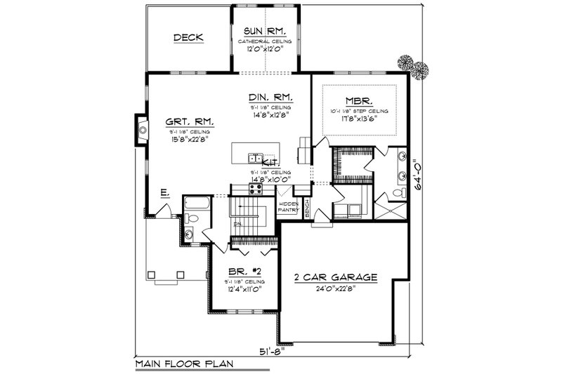 Home Plan - Floor Plan - Main Floor for Ranch House Plan #70-1416 - 2 bed, 2 bath