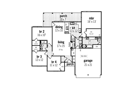 Floor Plan - Main Floor for Traditional House Plan #45-355 - 4 bed, 2 bath