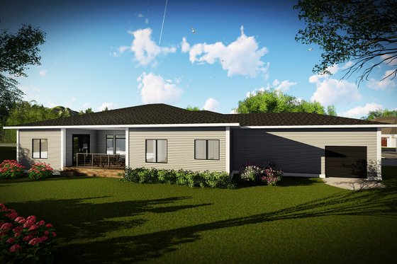 Exterior - Rear Elevation for Ranch House Plan #70-1495 - 3 bed, 2.5 bath