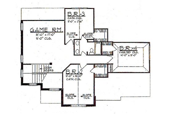 Floor Plan - Upper Floor for European House Plan #62-145 - 4 bed, 2.5 bath
