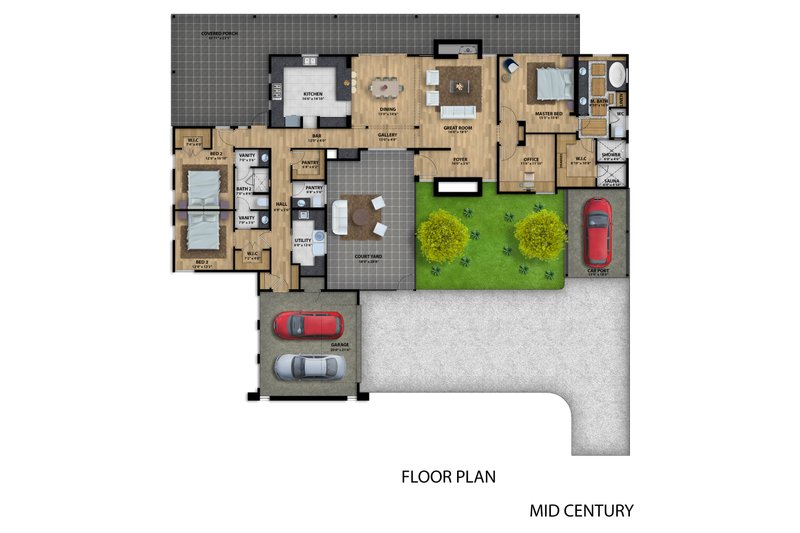 House Design - Floor Plan - Main Floor for Modern House Plan #1110-24 - 3 bed, 2.5 bath