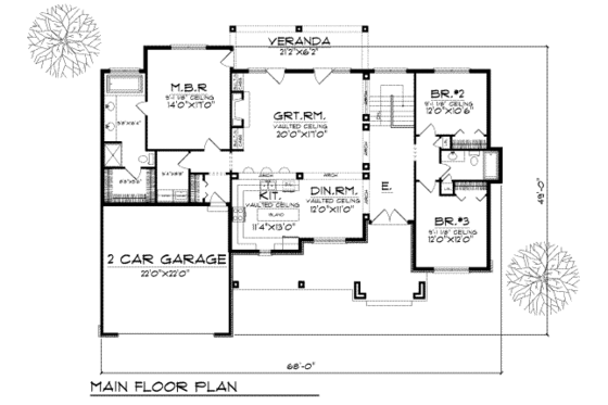 Floor Plan - Main Floor for Traditional House Plan #70-246 - 3 bed, 2 bath