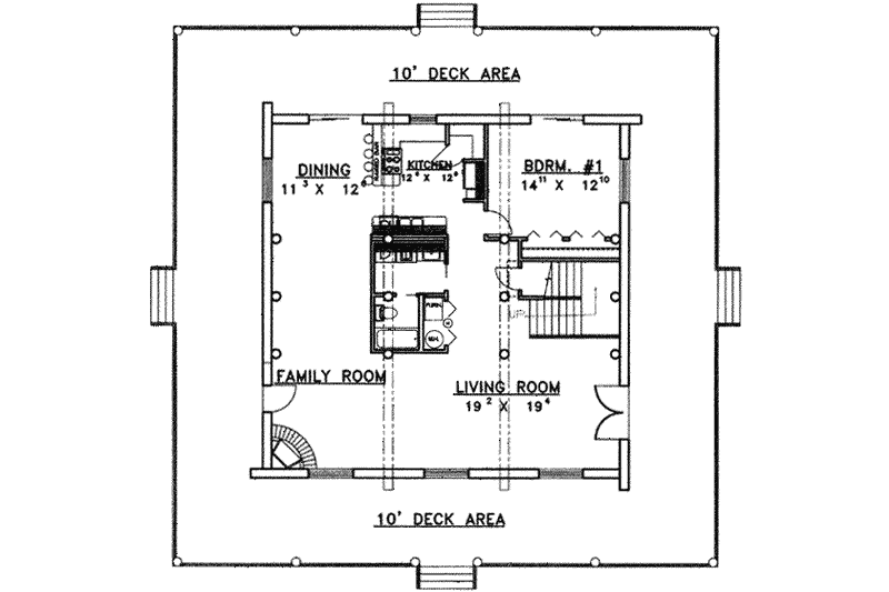 Dream House Plan - Floor Plan - Main Floor for Log House Plan #117-477 - 1 bed, 1 bath