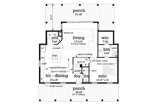 Floor Plan - Main Floor for Cottage House Plan #45-595 - 3 bed, 3 bath