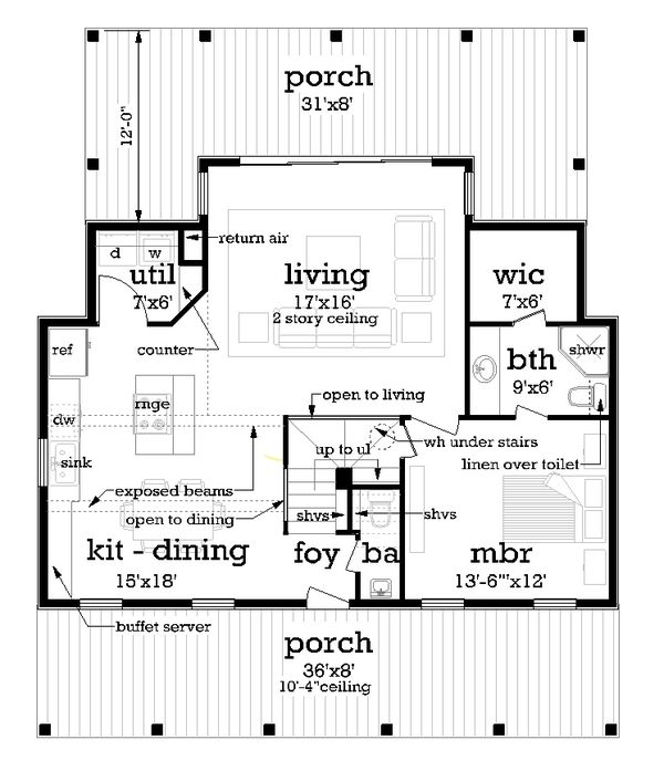 Architectural House Design - Cottage Floor Plan - Main Floor Plan #45-595
