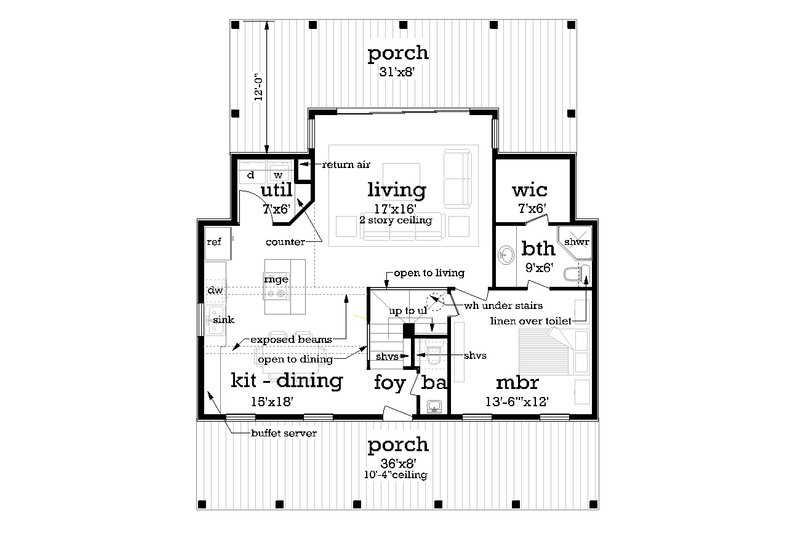Home Plan - Floor Plan - Main Floor for Cottage House Plan #45-595 - 3 bed, 3 bath