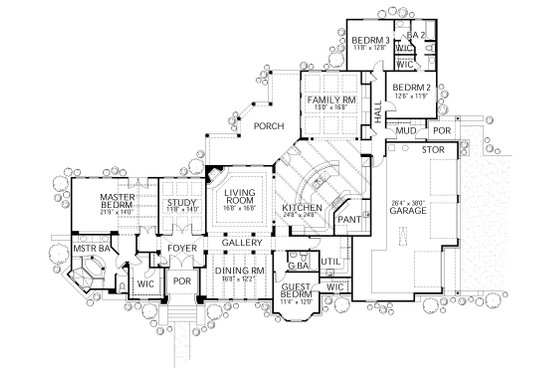 Floor Plan - Main Floor for European House Plan #80-194 - 4 bed, 3 bath