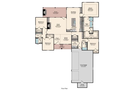 Floor Plan - Main Floor for Traditional House Plan #1081-24 - 4 bed, 3 bath