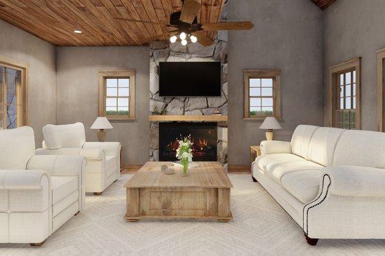 Interior - Family Room for Cabin House Plan #923-388 - 2 bed, 2 bath