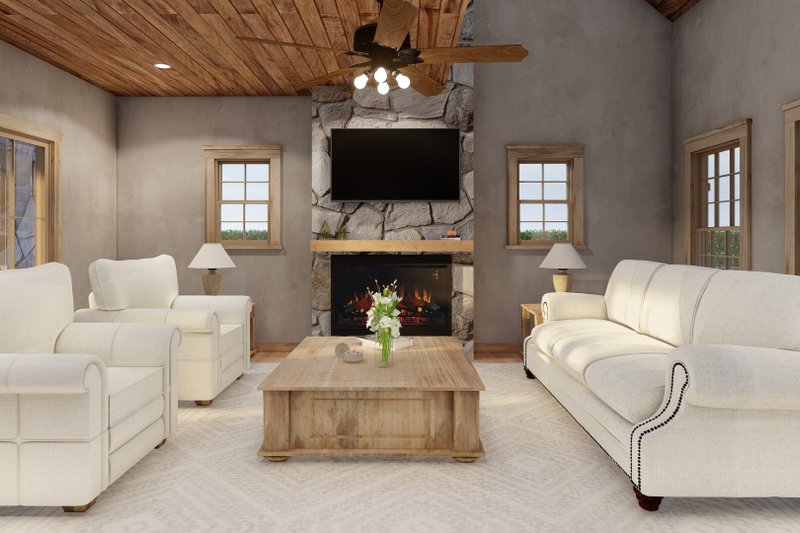 House Plan Design - Interior - Family Room for Cabin House Plan #923-388 - 2 bed, 2 bath