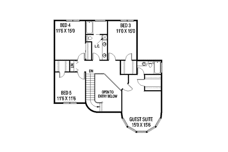 House Blueprint - Floor Plan - Upper Floor for Traditional House Plan #60-253 - 6 bed, 4 bath