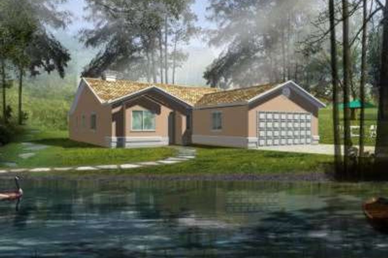 Exterior - Front Elevation 2 for Adobe / Southwestern House Plan #1-339 - 3 bed, 2 bath