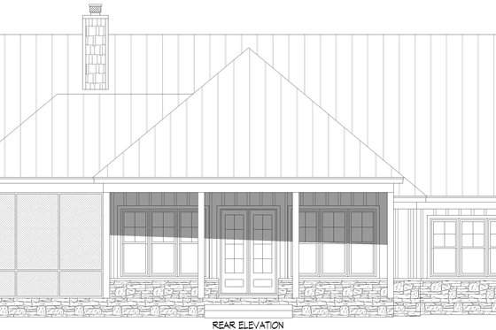 Exterior - Rear Elevation 1 for Southern House Plan #932-1180 - 3 bed, 3 bath