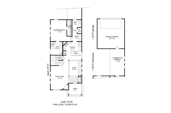 Floor Plan - Main Floor for Cabin House Plan #932-19 - 3 bed, 2 bath
