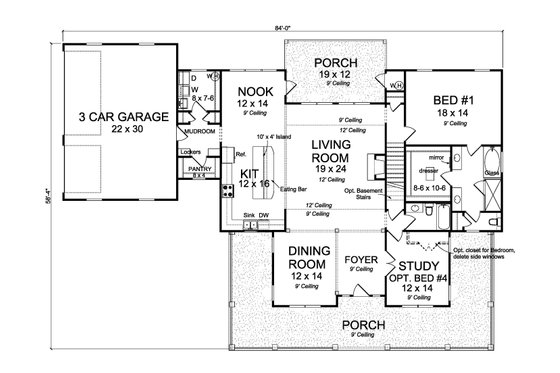 Floor Plan - Main Floor 1 for Farmhouse House Plan #513-2172 - 3 bed, 4 bath