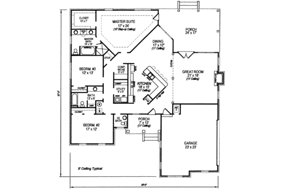 Floor Plan - Main Floor for European House Plan #14-228 - 3 bed, 2.5 bath