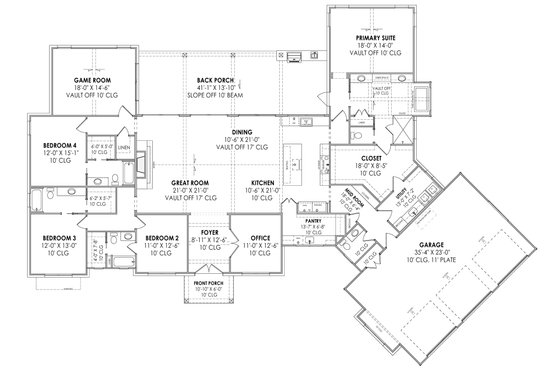 Floor Plan - Main Floor for Farmhouse House Plan #1096-40 - 4 bed, 4.5 bath