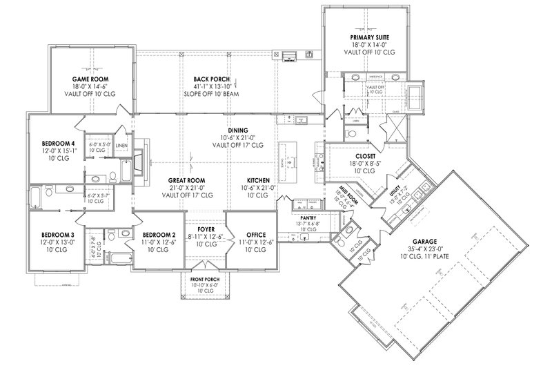 Dream House Plan - Floor Plan - Main Floor for Farmhouse House Plan #1096-40 - 4 bed, 4.5 bath