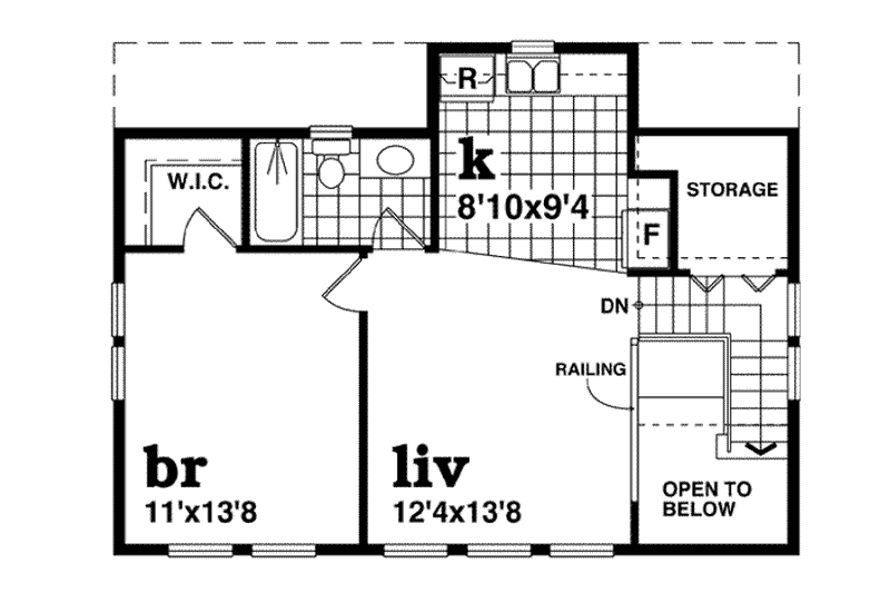 House Blueprint - Floor Plan - Upper Floor for Bungalow House Plan #47-515 - 1 bed, 1.5 bath