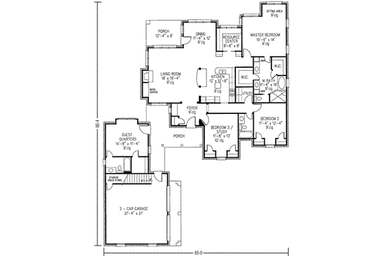Floor Plan - Main Floor for Cottage House Plan #410-140 - 3 bed, 3 bath