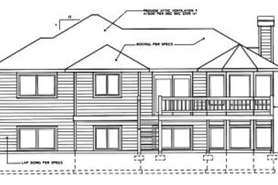 Exterior - Rear Elevation for Traditional House Plan #90-402 - 5 bed, 3 bath