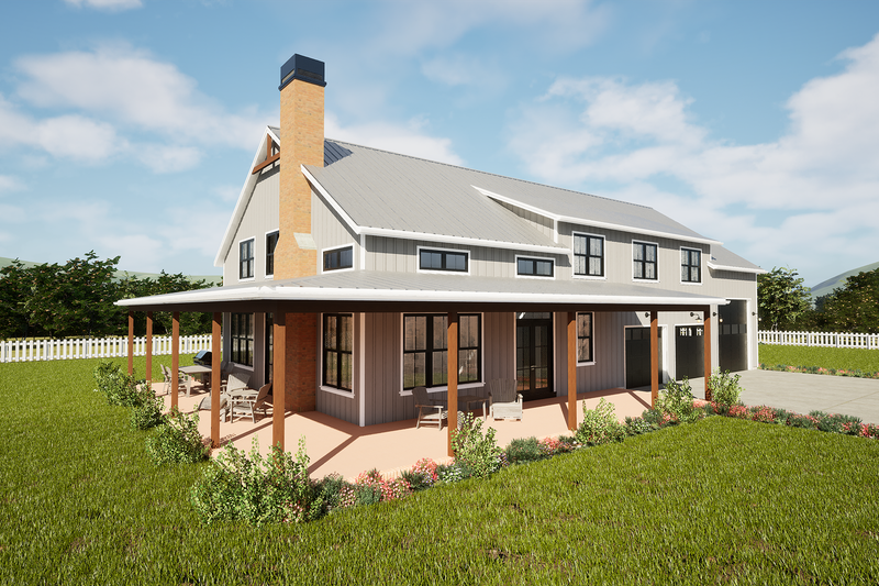 House Blueprint - Exterior - Front Elevation 3 for Barndominium House Plan #48-1204 - 4 bed, 3.5 bath