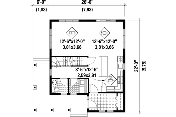 Floor Plan - Main Floor for Country House Plan #25-4437 - 2 bed, 1 bath