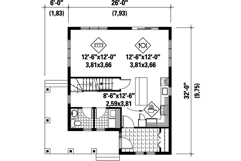 Dream House Plan - Floor Plan - Main Floor for Country House Plan #25-4437 - 2 bed, 1 bath