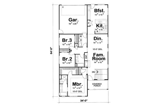 Floor Plan - Main Floor for Craftsman House Plan #20-1745 - 3 bed, 2 bath