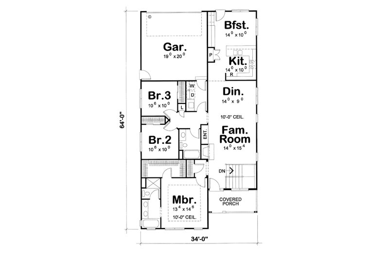 Dream House Plan - Floor Plan - Main Floor for Craftsman House Plan #20-1745 - 3 bed, 2 bath