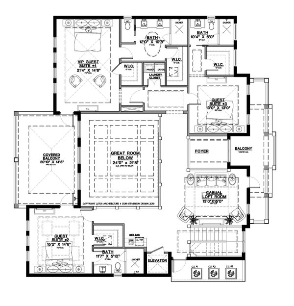 Beach Floor Plan - Upper Floor Plan #548-54