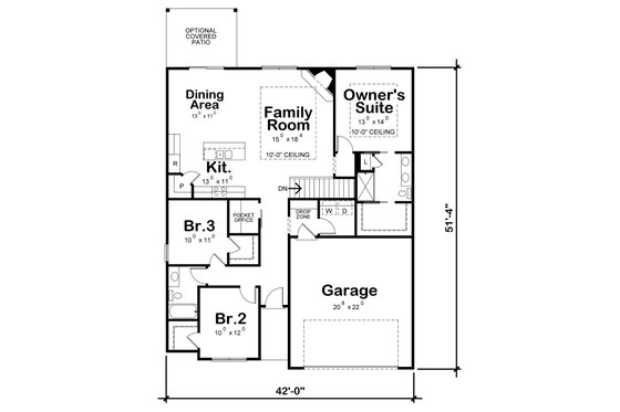 Floor Plan - Main Floor for Traditional House Plan #20-2358 - 3 bed, 2 bath