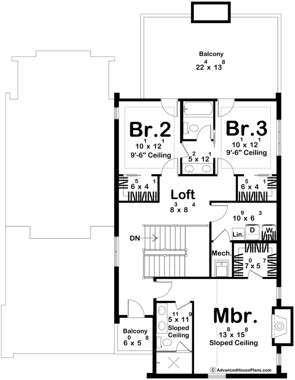 House Design - Floor Plan - Upper Floor for Beach House Plan #455-760 - 3 bed, 2.5 bath