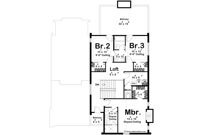 House Blueprint - Floor Plan - Upper Floor for Beach House Plan #455-760 - 3 bed, 2.5 bath
