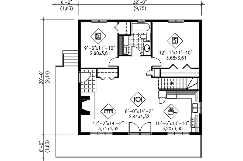 House Blueprint - Floor Plan - Main Floor for Ranch House Plan #25-1070 - 2 bed, 2 bath