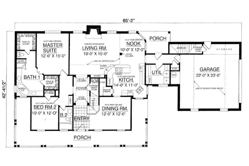Architectural House Design - Floor Plan - Main Floor for Country House Plan #40-340 - 4 bed, 3 bath