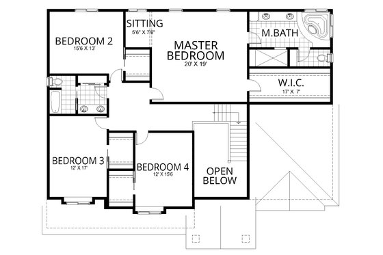 Floor Plan - Upper Floor for Craftsman House Plan #112-182 - 4 bed, 2.5 bath