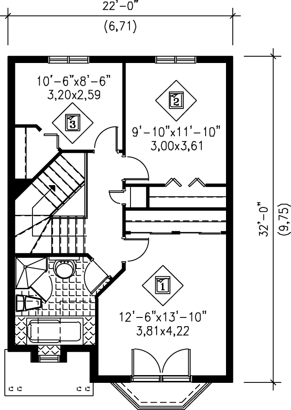 European Floor Plan - Upper Floor Plan #25-207