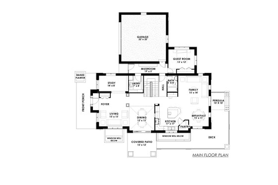 Floor Plan - Main Floor for Contemporary House Plan #1042-16 - 4 bed, 4 bath