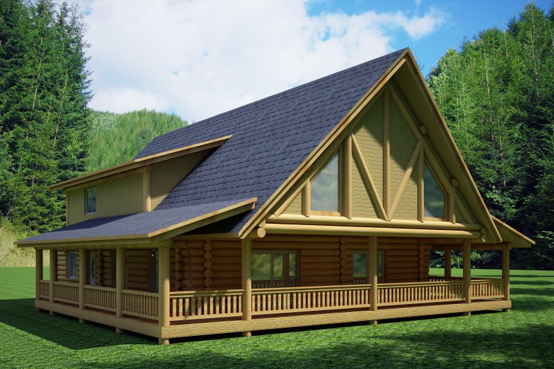House Blueprint - Log Exterior - Front Elevation Plan #117-601