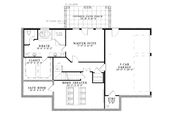 Floor Plan - Lower Floor for Farmhouse House Plan #17-2341 - 4 bed, 2 bath