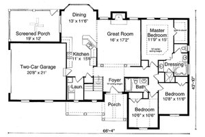 Country style house plan, main level floor plan