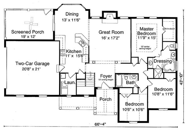 House Plan Design - Country style house plan, main level floor plan