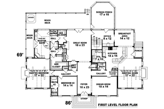 Floor Plan - Main Floor for Colonial House Plan #81-1359 - 2 bed, 3.5 bath