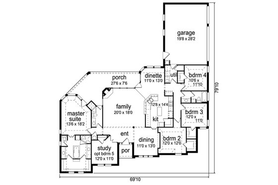 Floor Plan - Main Floor for European House Plan #84-555 - 4 bed, 3 bath