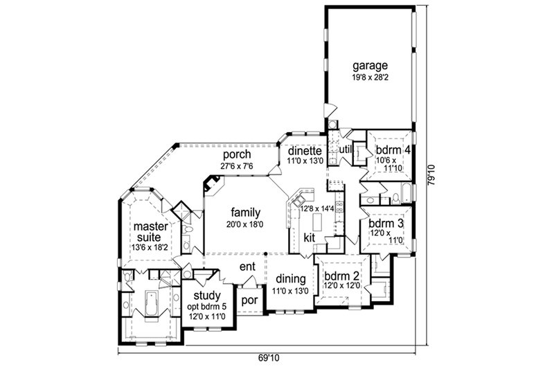 Architectural House Design - Floor Plan - Main Floor for European House Plan #84-555 - 4 bed, 3 bath
